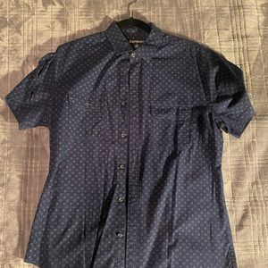 Men’s Express Short Sleeve Button Up Size Large Navy Blue